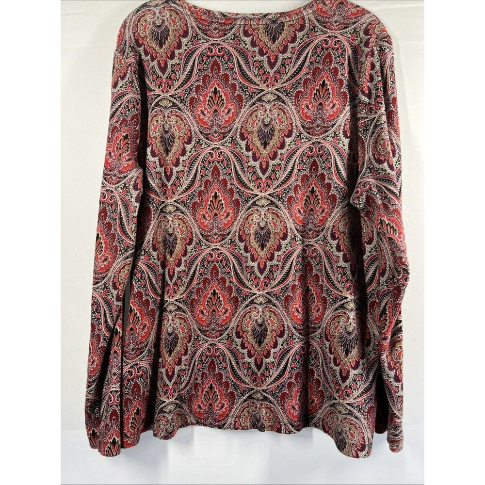 Talbots Women's Top Size‎ 1X Colorful Paisley 100% Pima Cotton Long Sleeves - Picture 3 of 6